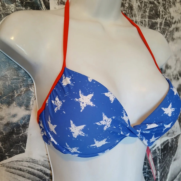 💚5/$25 NWT Patriotic Star Push Up Padded Bikini Top Size Medium (4-6) - Picture 4 of 6